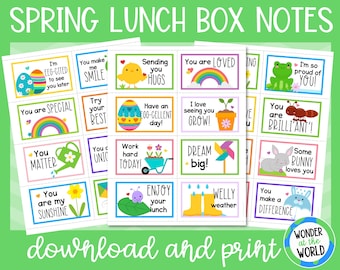 24 spring printable lunch box notes for kids | printable digital download | A4 and 8.5x11