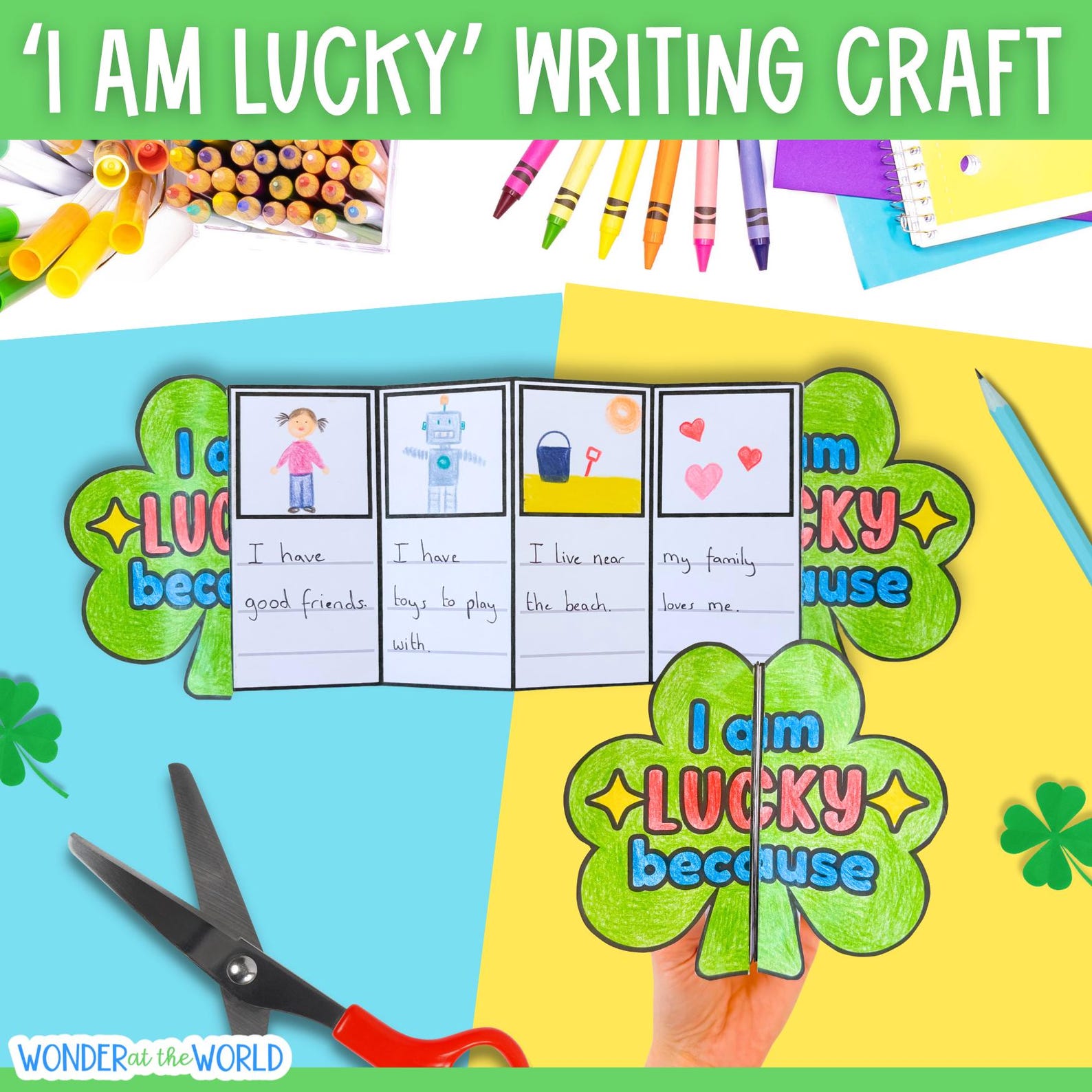 I Am Lucky Because Shamrock Four Leaf Clover Writing Craft St Patricks ...