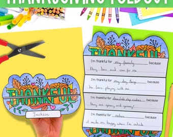 Thanksgiving thankful writing craft printable activity for second and third grade kids