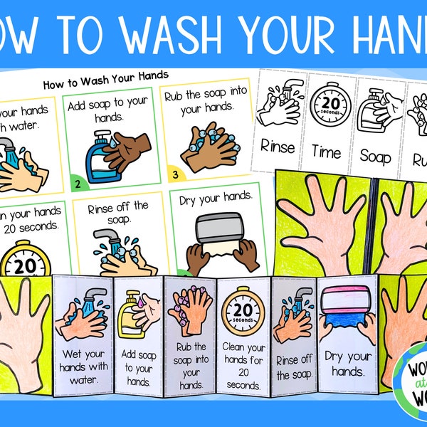 How to wash your hands foldable sequencing activity, personal hygiene for kids, handwashing