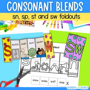 Kindergarten first grade sn, sp, st and sw consonant blends foldable activity | digital download | printable PDF