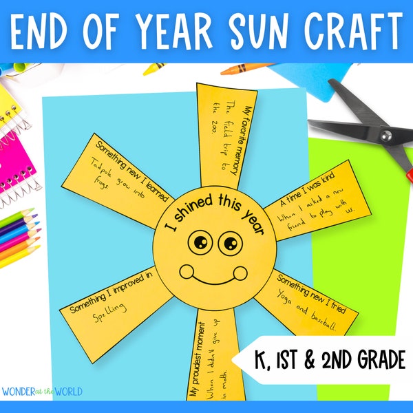 End of year last day or week of school sun writing craft for kids | Kindergarten, first and second grade | Digital Download PDF