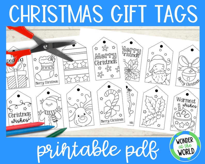 Printable Christmas Gift Tags to Color A4 and 11x8.5 Inch PDF Digital ...