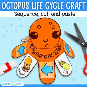 Life cycle of an octopus kids&#39; craft ocean animal cut and paste activity - digital download PDF