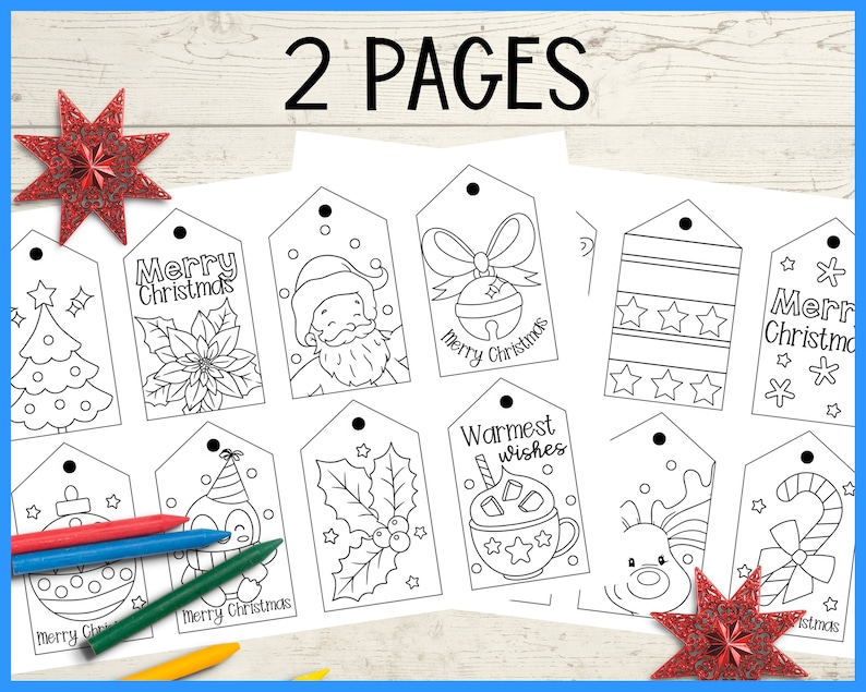 Printable Christmas Gift Tags to Color A4 and 11x8.5 Inch - Etsy UK