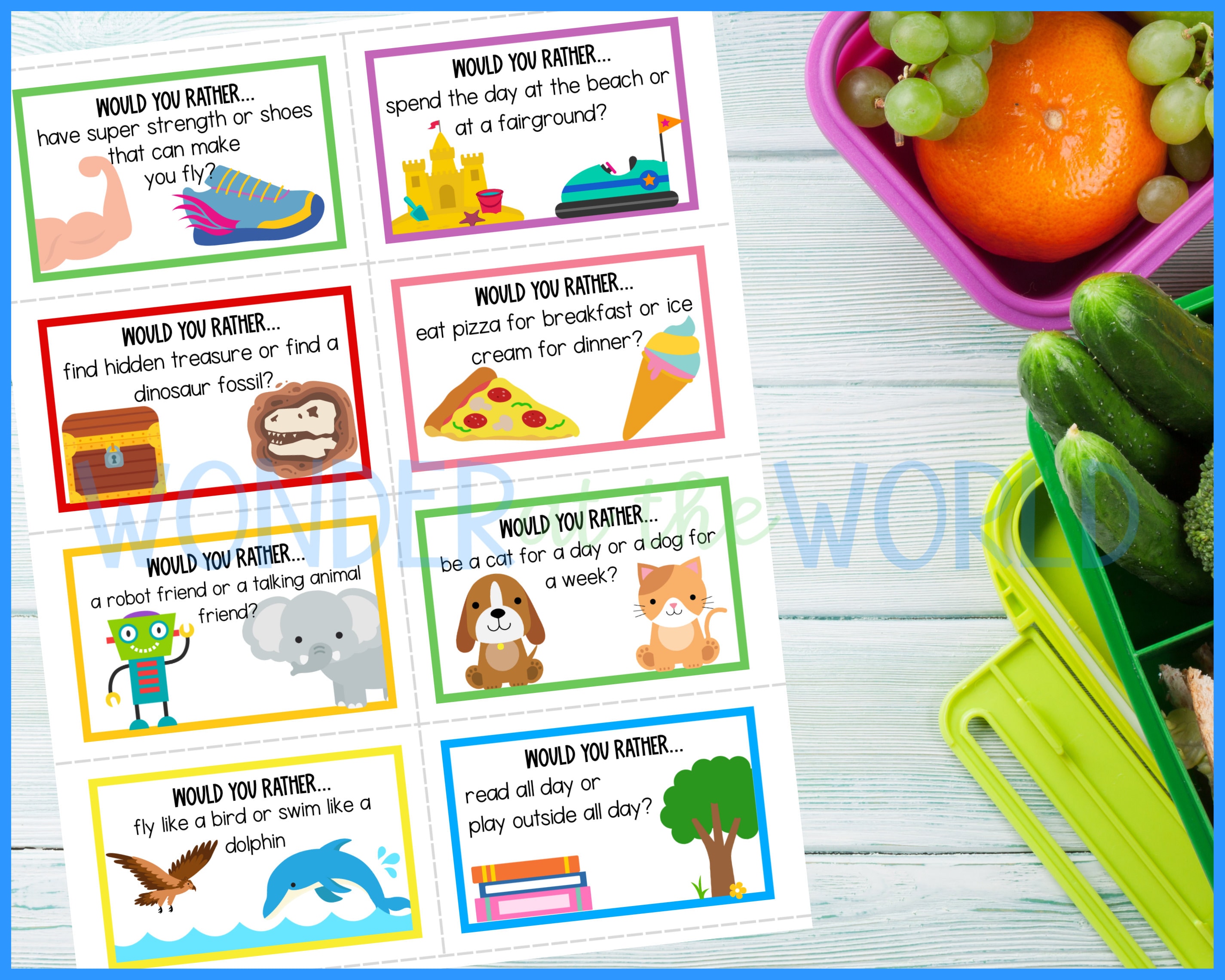 32 Would You Rather? Printable Lunch Box Notes for Kids | Digital ...