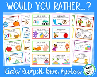 32 Préférez-vous? notes de boîte à lunch imprimables pour les enfants | téléchargement numérique | A4 et 8.5x11
