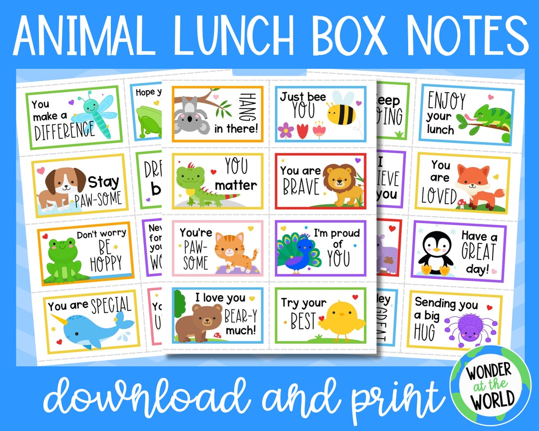 24 Printable Animal Lunch Box Notes for Kids Printable Digital Download