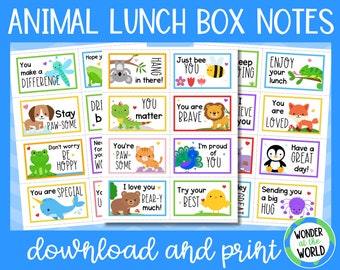 24 printable animal lunch box notes for kids | printable digital download | A4 and 8.5x11