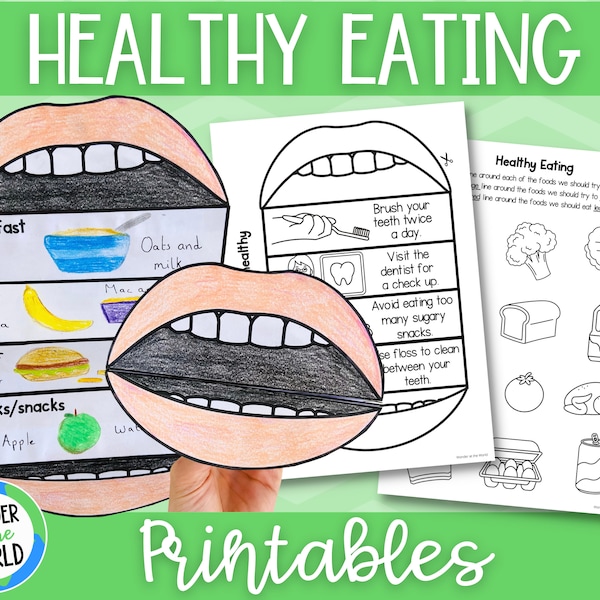 Healthy Eating printable activities worksheets for kids | A4 and 11x8.5 inch | Digital Download