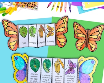 Life cycle of a butterfly sequence and fold kids&#39; science craft | A4 and 11x8.5 inch | Digital Download PDF | | Cut and paste activity