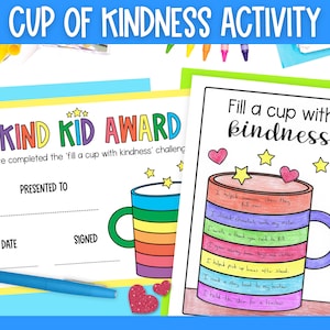 Kindness activity for kids | Fill a Cup of Kindness | UK and US versions | school printables | Worksheets and certificates