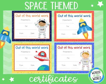 8 Space themed classroom reward certificates for kids | Digital download | A4 and 11x8.5 inch
