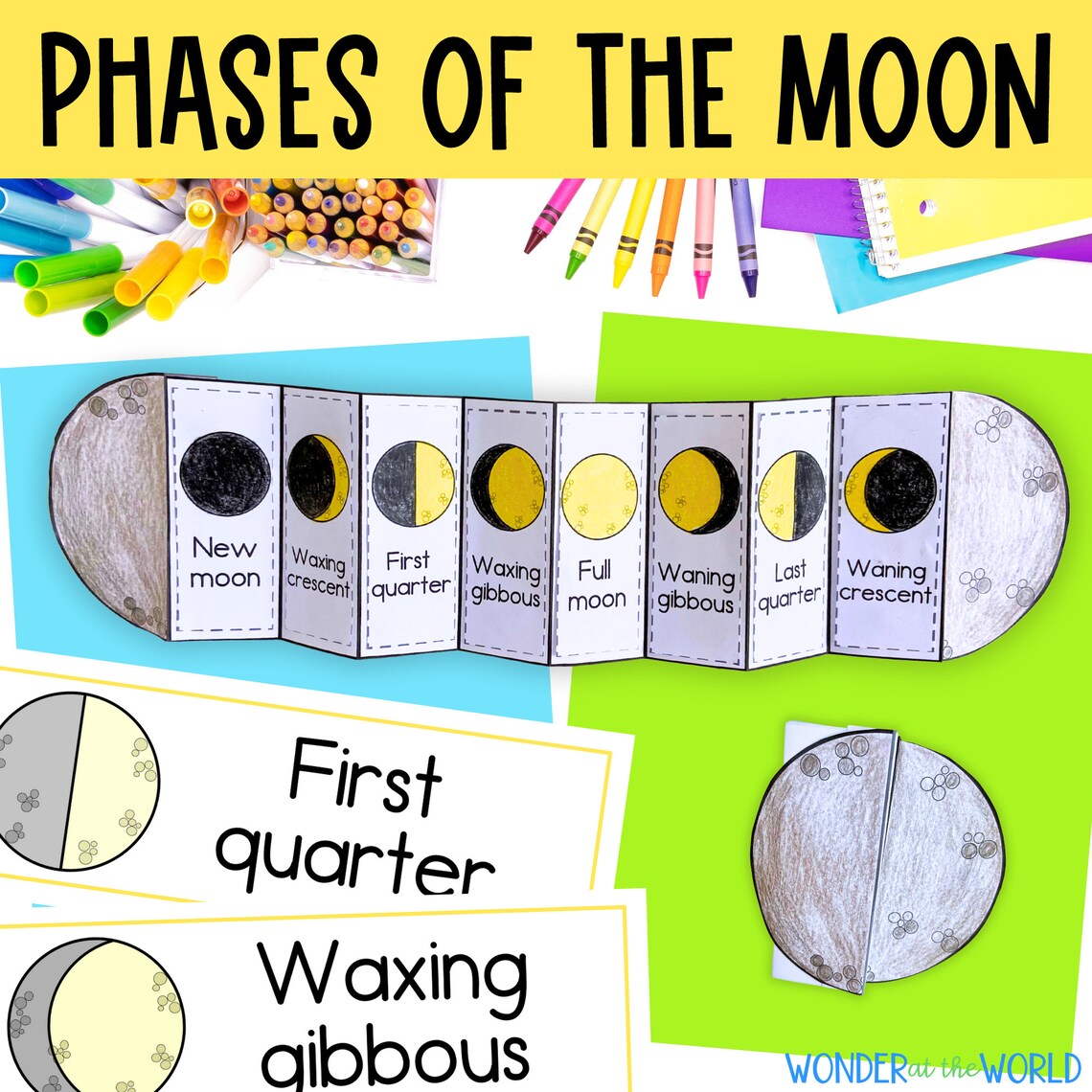 Manualidad infantil desplegable Fases de la luna / A4 y 11x8,5 pulgadas ...