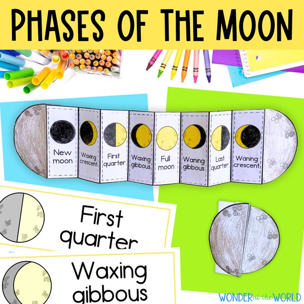 Phases of the moon foldout kids' craft | A4 and 11x8.5 inch | Digital Download | Science | Cut and paste