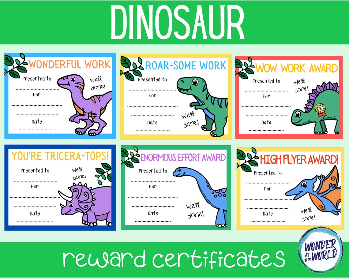 Dinosaur classroom reward certificates Digital download A4 | Etsy