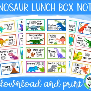 24 lunchtrommelnotities met dinosaurusprint voor kinderen | afdrukbare digitale download | A4 en 8,5 x 11 inch