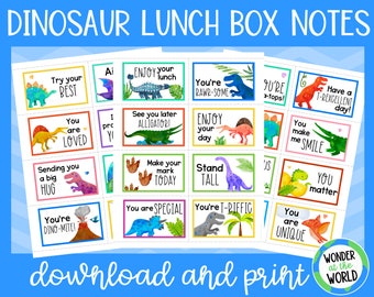 24 dinosaur printable lunch box notes for kids | printable digital download | A4 and 8.5x11