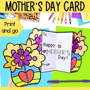 Printable Mother&#39;s Day flowers card PDF to color | A4 and 11x8.5 inch | Digital Download