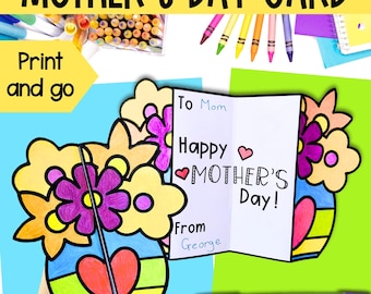 Printable Mother&#39;s Day flowers card PDF to color | A4 and 11x8.5 inch | Digital Download