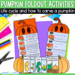 Life cycle of a pumpkin and how to make a jack o'lantern foldout Halloween sequencing activities PDF digital download
