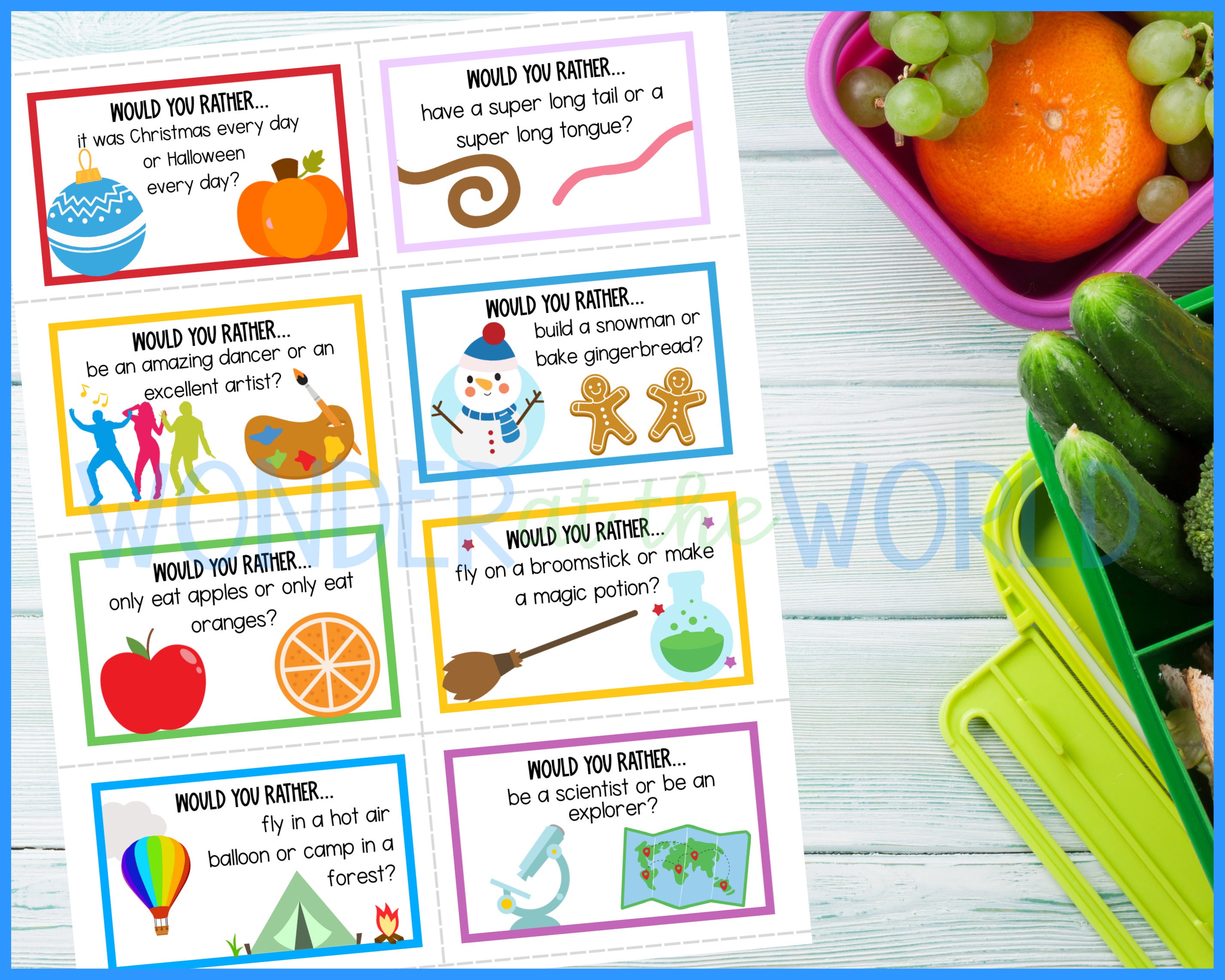 32 Would You Rather? Printable Lunch Box Notes for Kids | Digital ...
