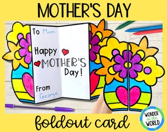 Printable Mother's Day flowers card PDF to color | A4 and 11x8.5 inch | Digital Download