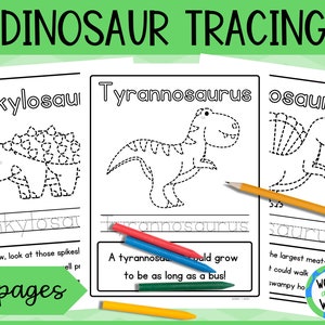Dinosaur tracing activity for kids, printable tracing practice sheets for preschool or Kindergarten, digital download