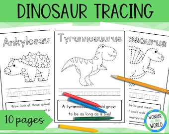 Dinosaur tracing activity for kids, printable tracing practice sheets for preschool or Kindergarten, digital download