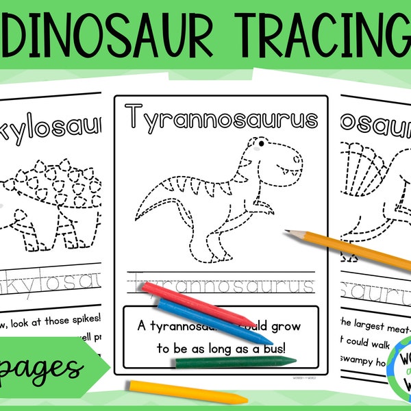 Dinosaur tracing activity for kids, printable tracing practice sheets for preschool or Kindergarten, digital download