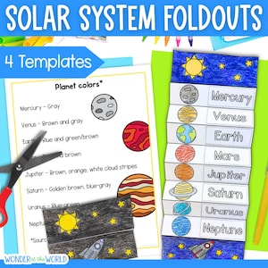 Solar system planets space foldout kids&#39; craft | A4 and 11x8.5 inch | Digital Download | Science | Cut and paste PDF