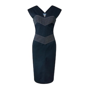 THIERRY MUGLER COUTURE 2000&#39;s Navy Hourglass Pencil Dress FR42