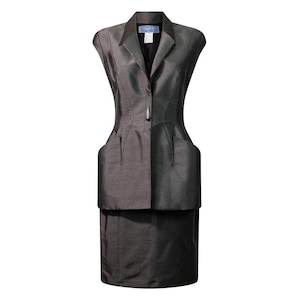 THIERRY MUGLER S/S 1998 Rare Vintage Grey Silk Futuristic Skirt Suit