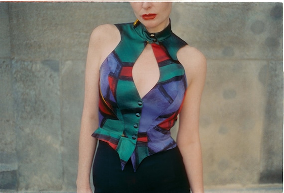 THIERRY MUGLER Vintage Multi-colour Silk Waistcoat