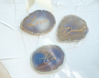 Name tags agate slices/name cards/place cards/place cards made of agate slices/seating plan/calligraphed/various designs