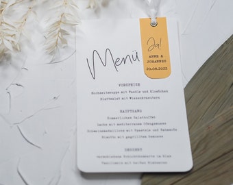 Menu for the wedding / personalized / Colorful love / with silk ribbon and eyelet