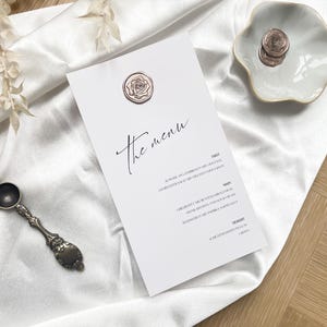 Menükarte “Champagne Wedding” / Hochzeit / Wachssiegel / Hochzeitsmenü / Einladung zur Hochzeit