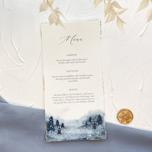 WINTER WEDDING menu card / personalized / handmade / with hand-painted watercolor gradient and calligraphy