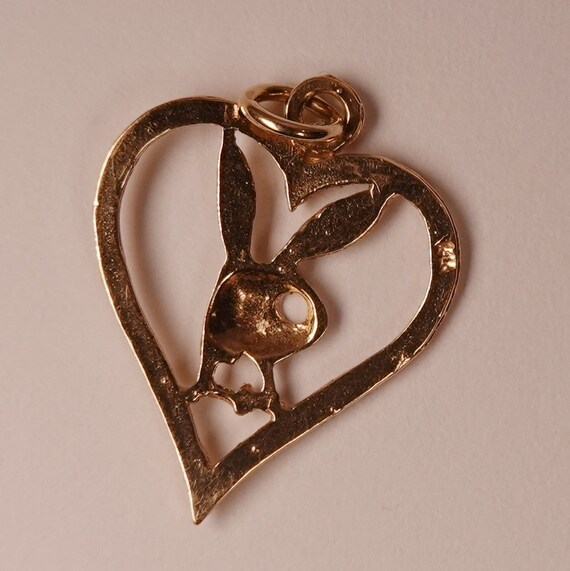 14K Diamond Cut Playboy Bunny in Heart Pendant - image 3