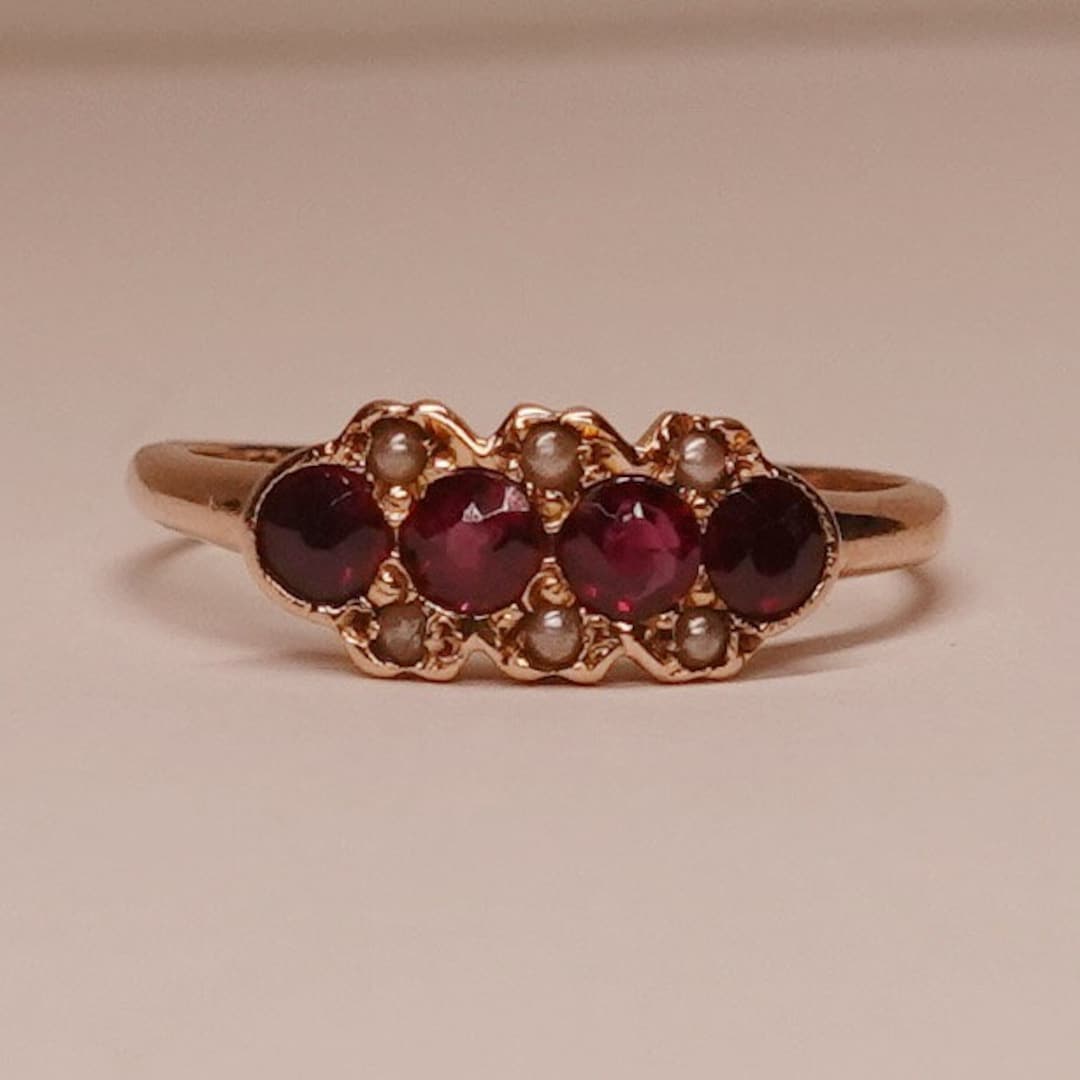 10K Garnet and Seed Pearl Ring - Etsy