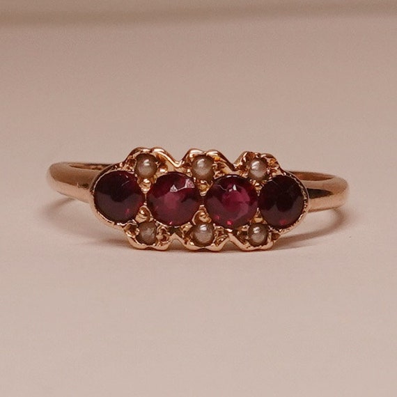 10K Garnet and Seed Pearl Ring