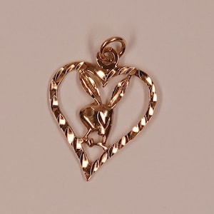 14K Diamond Cut Playboy Bunny in Heart Pendant