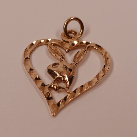 14K Diamond Cut Playboy Bunny in Heart Pendant - image 2