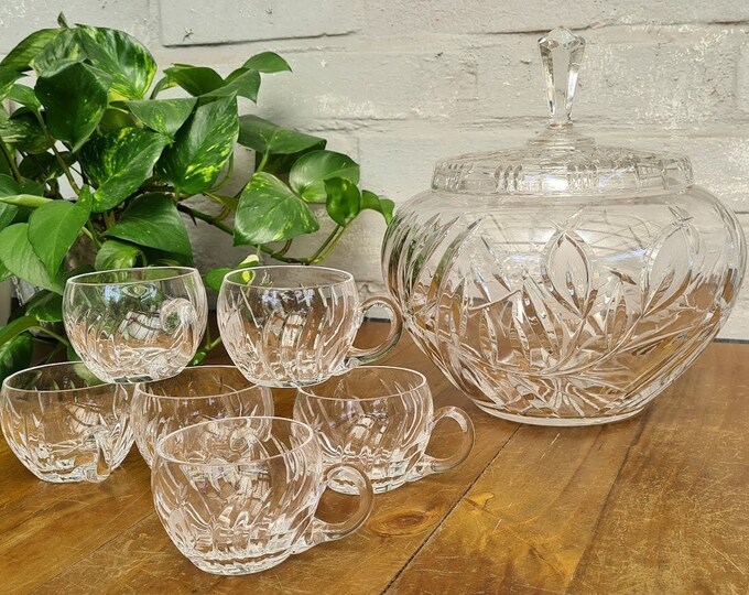 Crystal Bowle Set 7 Piece Bowl Bowls With Lid 6 Cups / Bowle Etsy