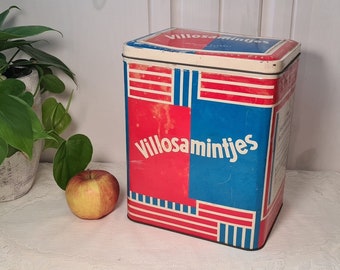 Old Large Villosa Villosamintjes Tin Can H-27.5 cm Peppermint Candy Tin Mid Century Vintage Metal Container