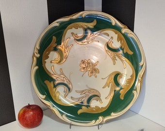 August Roloff Antique Large Decorative Bowl Green Diameter 32.5 cm Decorative Art Deco Bowl Porcelain Hand Painted German Workmanship Munich