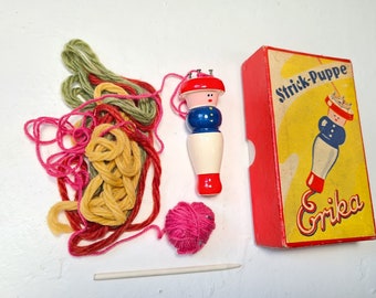 Set of knitting doll "Erika" made of wood + knitting needle with original box