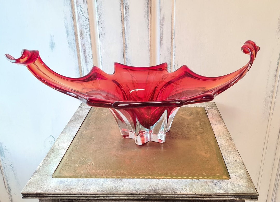 Very Large Murano Glass Bowl Red Decorative Glass Bowl Pointed Etsy
