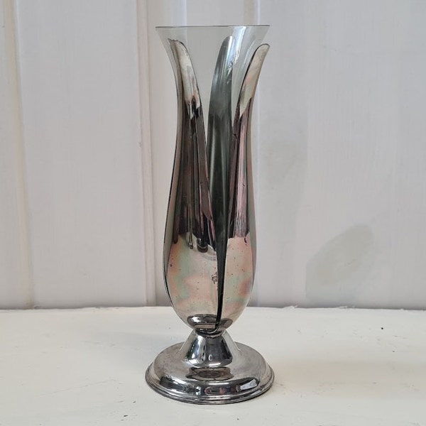QUIST smoked glass vase H-15 cm with metal mount silver plated vintage 70s rose vase flower vase table vase Germany
