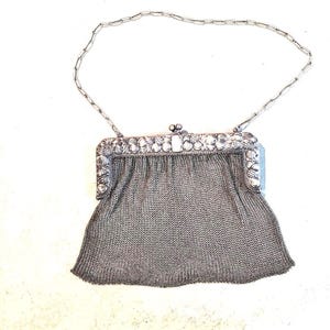 Antike Silber Alpacca Handtasche Art Déco Abendtasche Kettentasche